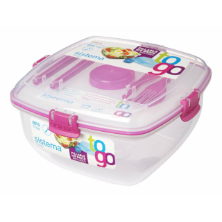 Sistema Lunchbox To Go + Kühlelement + Besteck quadratisch  pink 1,3