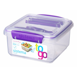 Sistema Lunchbox To Go + Besteck quadratisch lila 1,2 l