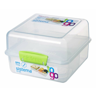 Sistema Lunchbox To Go 3-fach unterteilt quadratisch grün 1,4 l
