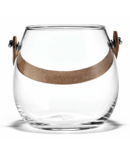Holmegaard DWL Glasschale mit Lederhenkel, klar, H 10 cm